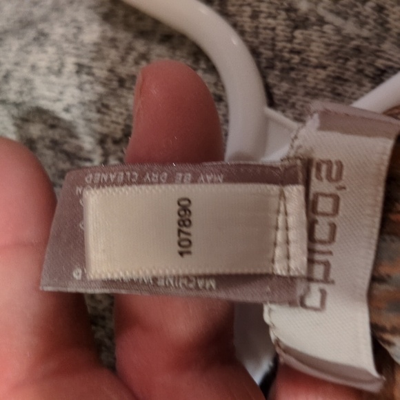 Chicos Tunic: Sheer, Abstract Print Embellished With Beads & Rhinestones, V-Neck - Picture 16 of 16